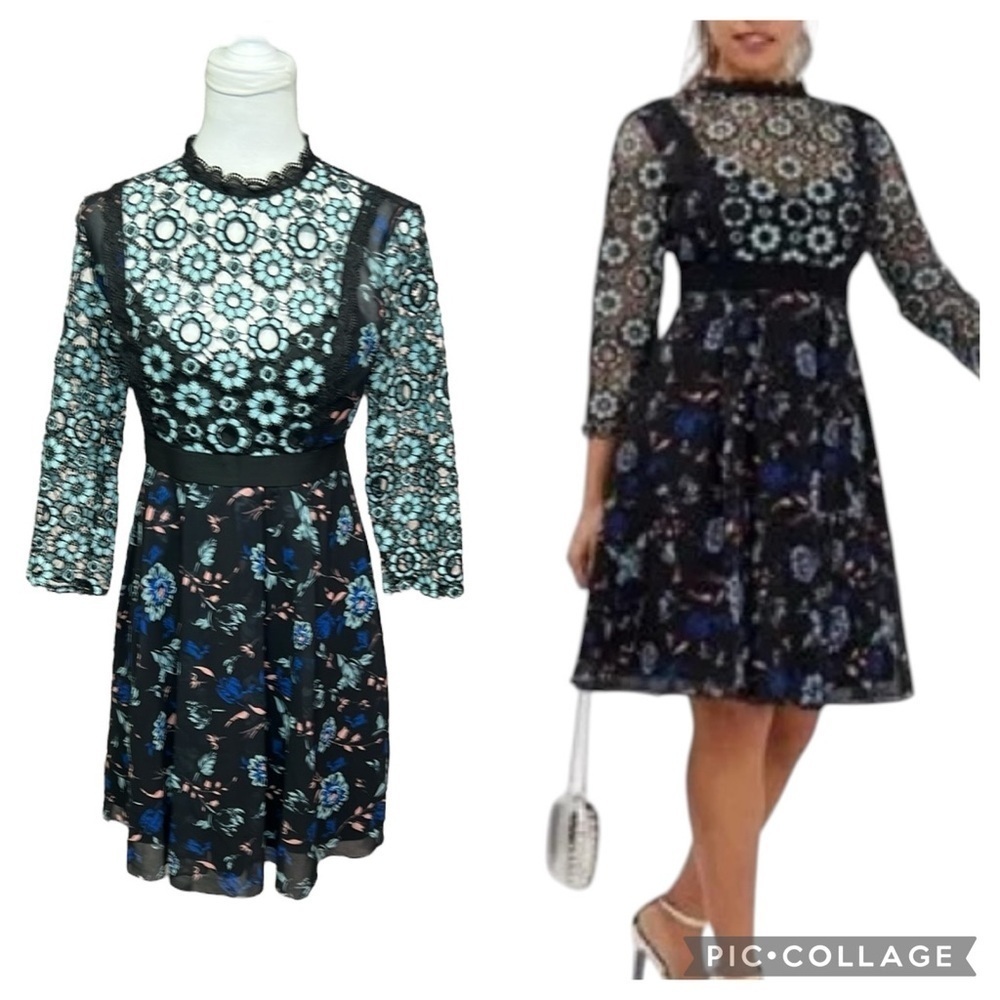 Little Mistress Elegant Black Floral Lace Dress